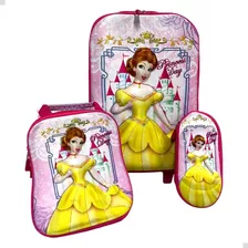 Kit De Mochila Escolar Princesa Bela Com Lancheira E Estojo