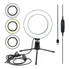 Ring Light Led Mesa Iluminador Pequena Tripé 6 Polegada 16cm Cor Da Estrutura Preto