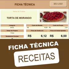 Planilha Ficha Técnica De Receitas E Pratos Em Excel