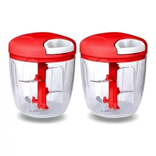 Kit 2 Processador De Alimentos Manual Grande 5 Lâminas 900ml