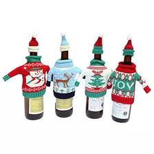 Botella De Vino De Navidad De Punto Cubiertas Suéter Feo Set