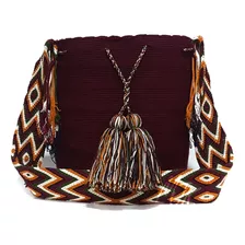 Mochila Wayuu Unicolor Vino Tinto Grande Original