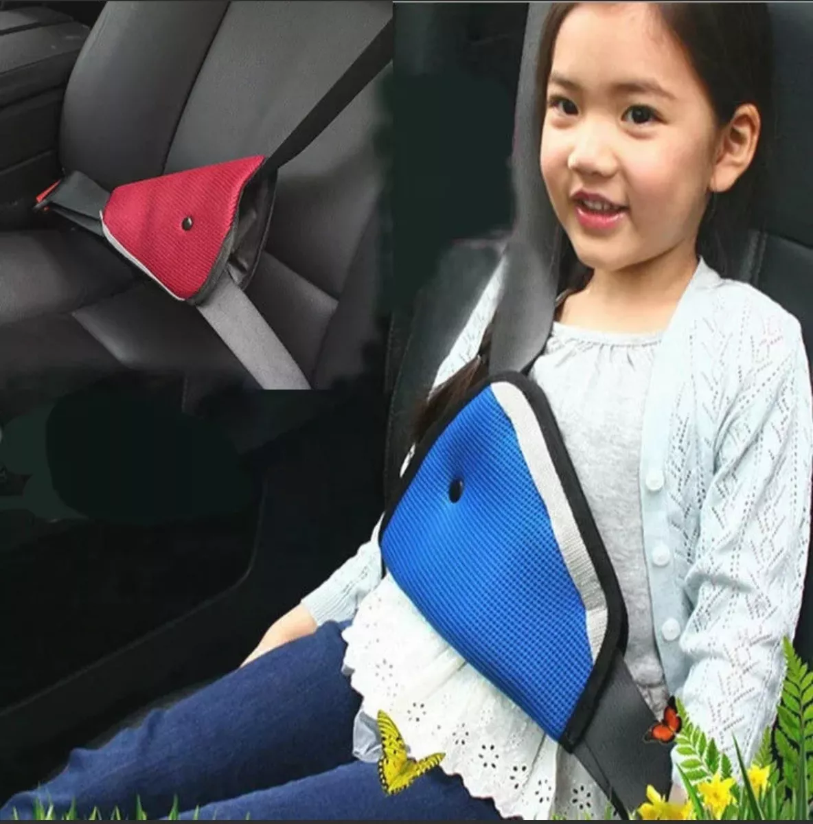 Adaptador Cinturon De Seguridad De Auto Para Niños Rojo Azul