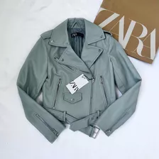 Chamarra Biker Azul Grisáceo Zara