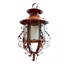 Farol Colgante Rustico Lámina Acero 34 X 20cm Vidrio Claro