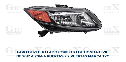 Faro Honda Civic Coupe Y Sedan 2012-12-13-2014-14 Tyc Ore Foto 2