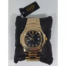 Relógio Dhp Dourado Fundo Preto Analógico Luxo Original