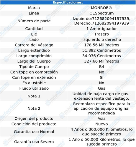 Amortiguador Oespectrum Gas Tra Plymouth Breeze 99-00 Monroe Foto 2