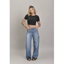 Calça Cargo De Cintura Alta Com Recortes Dialogo Jeans