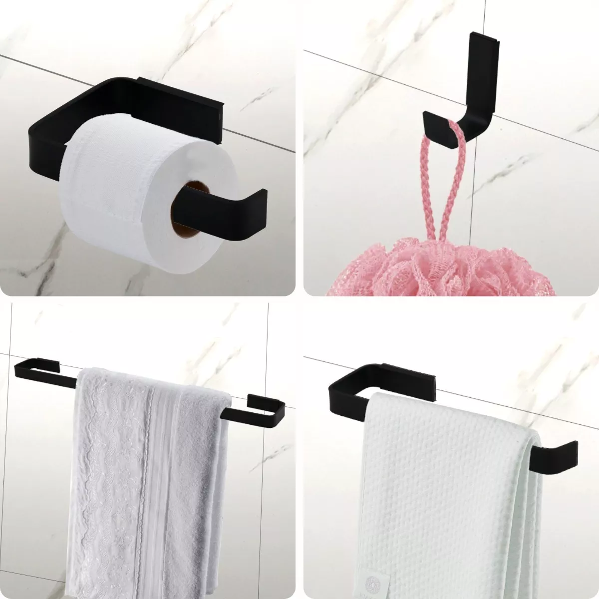 Kit Acessorios Para Banheiro Quadrado 4 Peças Preto Fosco
