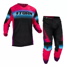 Kit Calça + Camisa Storm First Line Mixed Rosa Motocross