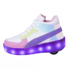 Tenis De Rodinha Infantil Feminino Luz Led Que Pisca Velcro