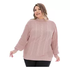 Blusa Moda Tricôt Manga Bufante Plus Size Tranças -021