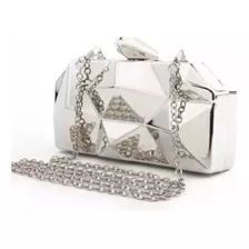 Bolsa Clutch Prata Dourada Preta Festa Metálica Geométrica 