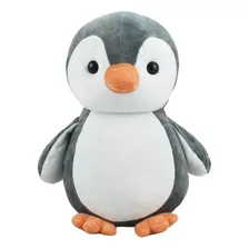 Pinguim Cinza Em Pelúcia Animais Marinhos Presente Fofo 32cm