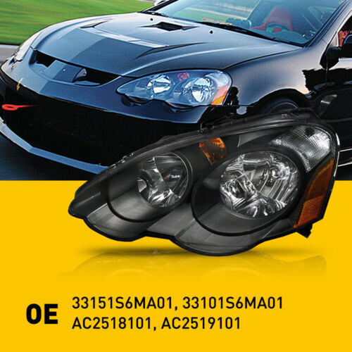 2x For 2002-2004 Acura Rsx Headlights Bumper Lamps Black Aab Foto 3