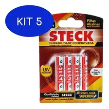 Kit 5 Pilha Steck Alcalina Aa 4pcs Blister