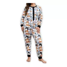Pijama Macacão Plus Size Estampa Cartoon Gatos