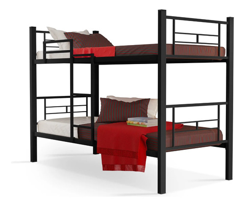 Beliche Cama Solteiro Helena 100% Aço Estilo Industrial Top Preto