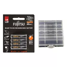 4 Pilhas Fujitsu Aaa 900mah Recarregáveis + 1 Case