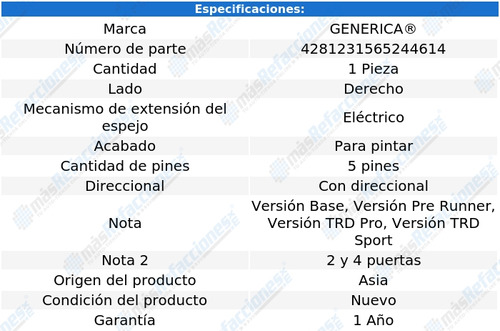 Espejo Der Toyota Tacoma 2014 Depo Foto 2