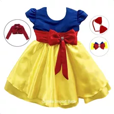 Vestido Princesa Branca De Neve Infantil Com Bolero E Tiaras