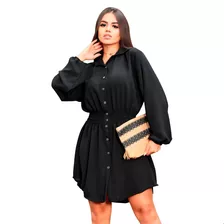 Camisão Duna Manga Longa Oversized Cintura Marcada Com Botão