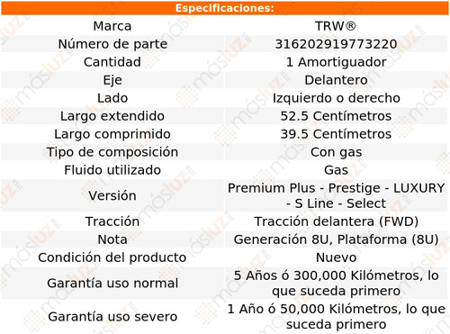 1- Amortiguador Gas Delantero Izq/der Audi Q3 Fwd 13/18 Trw Foto 2