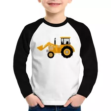 Camiseta Raglan Infantil Trator Pá Carregadeira Amarelo Mang