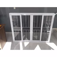 Janela Alumínio E Vidro 4 Folhas Com Grade Branca 2,20x1,20
