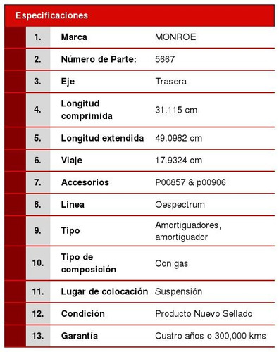 2 Amortiguadores Oespectrum Traseros Fusion 13/14 Foto 2