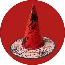 Chapéu De Bruxa Halloween Aveludado Com Aranha E Tule