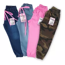  Kit 4 Calça Jogger Feminina Infantil Elástico Na Cintura 