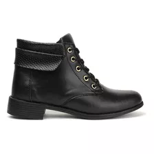 Bota Feminina Preto Coturno Cadarço Lançamento