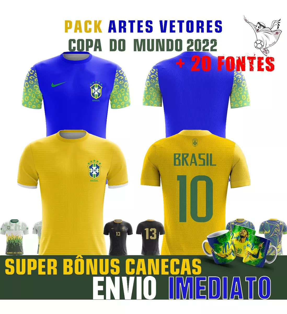 Artes Camisas Copa Do Mundo 2022 Vetores + Bônus Pack Caneca