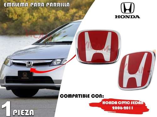 Emblema Para Parrilla Honda Civic 4p 2006-2011 Rojo Foto 2