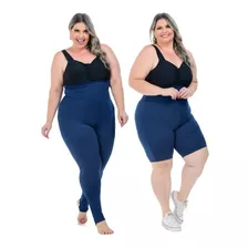 Conjunto Fitness Calça Legging E Bermuda Plus Size Academia