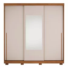Guarda-roupa Casal Com Espelho 3 Portas De Correr Dj Móveis Magestic Freijo/off White