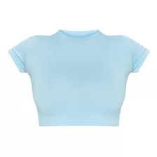 Blusa Feminina Cropped Manga Curta Gola Redonda Justo