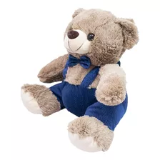 Urso Marrom De Suspensório E Gravata Azul Em Pelúcia 34 Cm