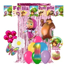 Combo Globos Masha Y El Oso Decoracion Feliz Cumpleaños