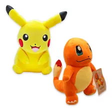 Kit Pelúcia 2 Bonecos Pokémon Ursinhos Pikachu + Charmander