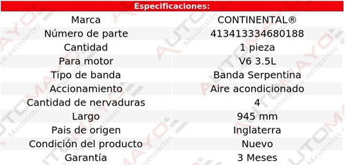 Banda Acc 945 Mm A/a Continental Fx35 V6 3.5l Infiniti 03-08 Foto 5