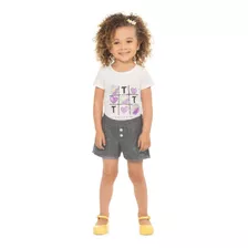 Conjuto Infantil Para Menina Blusa Meia Malha Shorts Moletom