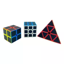 Kit Cubo Mágico Profissional Carbon 2x2, 3x3 E Pirâmide