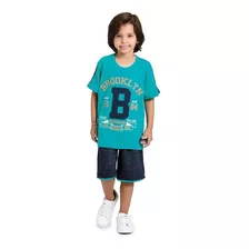 Conjunto Masculino Camiseta Brooklyn C/ Bermuda Em Moletom Nº 4 Ao 10