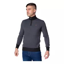 Suéter Masculino Dixie Tricot Gola Com Zíper Preto/cinza