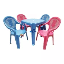 Conjunto Infantil Mesa E 4 Cadeiras Antares Rosa Azul Kit 01