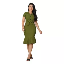 Vestido Ermelinara Midi Sino Verde Em Bengaline