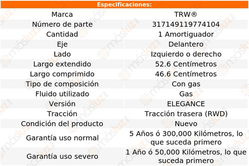 1- Amortiguador Gas Delantero Izq/der C220 Rwd 97 Trw Foto 2